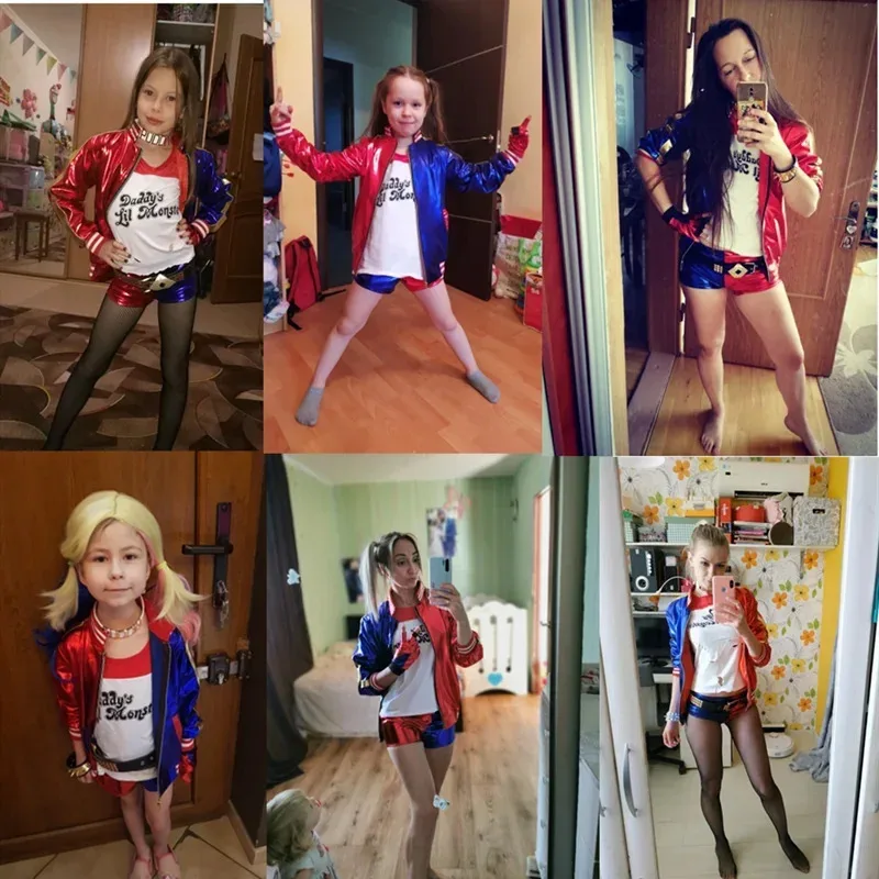 6Pcs Set Halloween Carnival Cosplay Clown Girl Outfits Trendy Sets Jacket Shorts Kids Ladies Outfits For Party Gift New Year