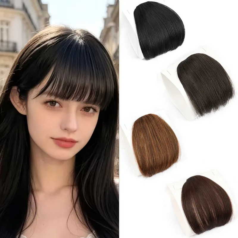 Synthetic Air Bangs Hair Fringe for Women High Temperature Fiber Clip In Bangs Hairpiece Straight Neat Bangs Clip On Front Hair