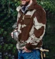 Plaid Plush Jacket Mens Fall Winter Turn-down Collar Pullover Jackets Rib Sleeve Plus Size Loose Mens Clothing