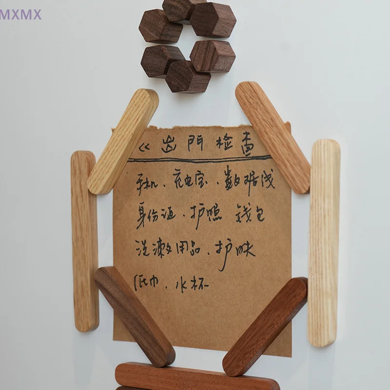 Hexagon/Line Wood Magnetic Stickers For Fridge Home Door Decor Creative Office Message Board Magnets Stickers