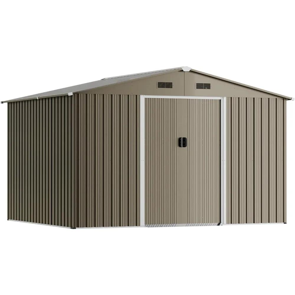 

10FT x 8FT Outdoor Storage shed, Waterproof Lockable Door Metal Tool shed with Sliding Door and Ventilation, Gardening Tool