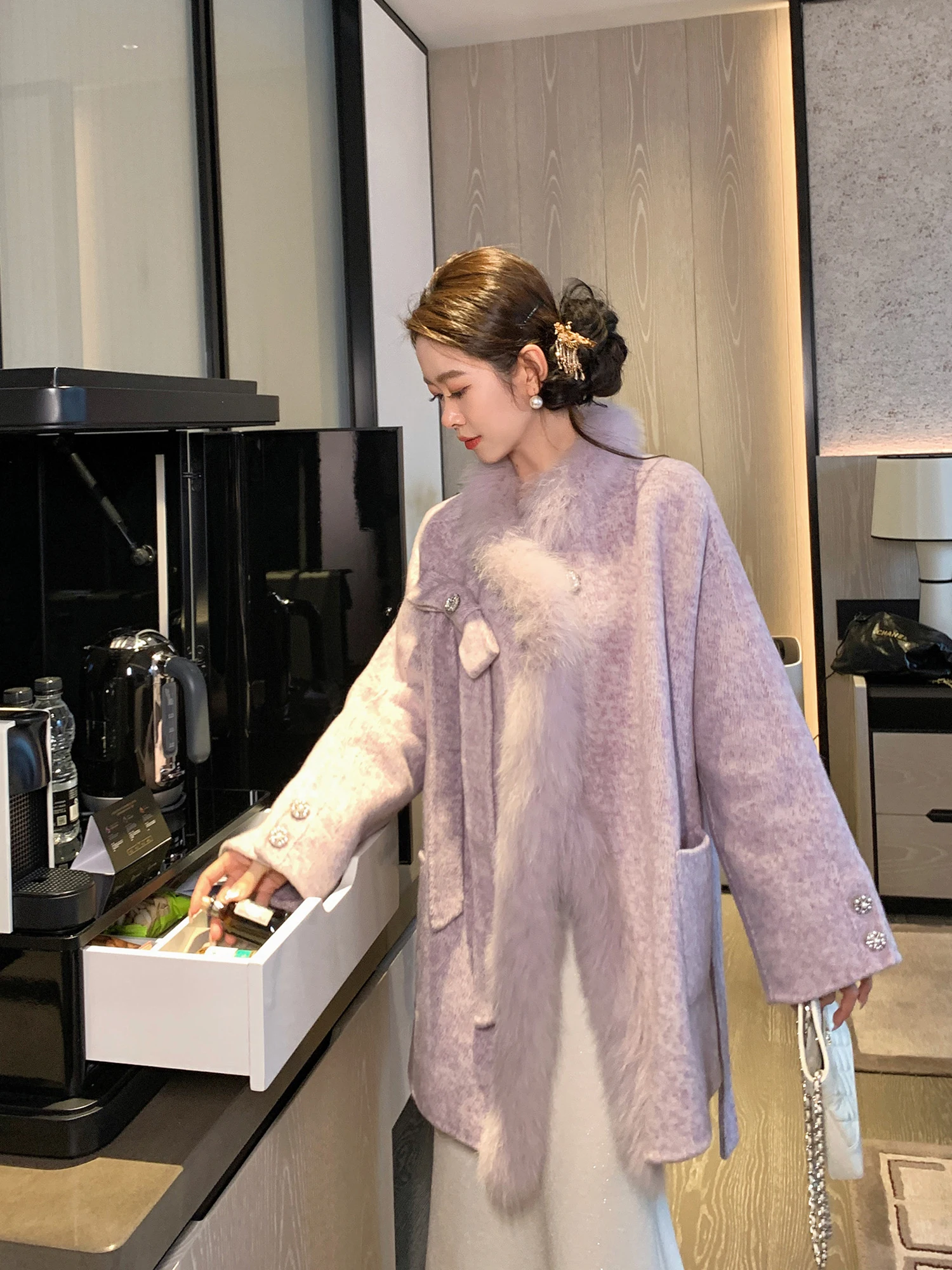 

Женское шерстяное пальто Ele ort с воротником-стойкой, приталенное, осенне-зимнее, прямого кроя, для создания элегантного образа.