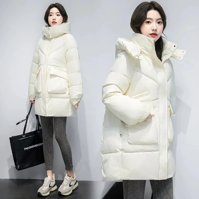 2023 Winter New Down Cotton Coat Women\'s Mid length Cotton Coat Korean Style Thickened Loose Hooded Parka Women\'s Puffer Jacket