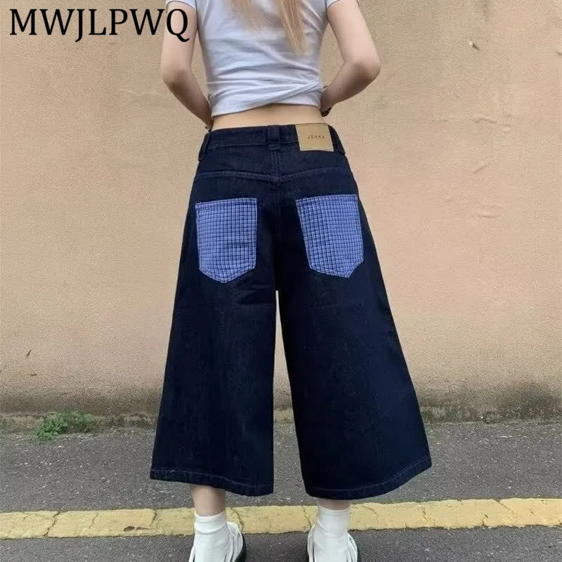 

MWJLPWQ Новые вышитые джинсовые шорты унисекс в стиле ретро, лето 2026, американский уличный стиль, с множеством карманов, свободный крой, повседневные, 14903