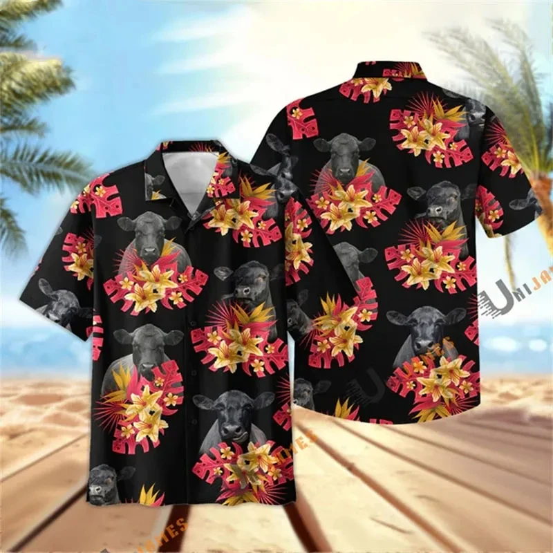 

Flowers Graphic Shirts For Men Clothes Fashion Animel 3D Print Blouses Casual Mens Lapel Blouse Hawaiian Tops Shirt Man Summer