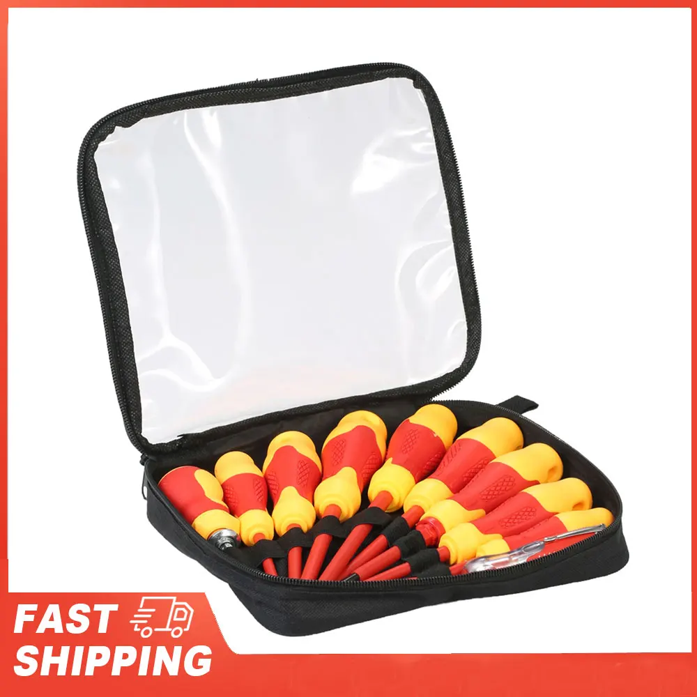 

10 шт., набор изолированных отверток 1000 В с магнитными шлицевыми насадками P-образного шлица, мягкие ручки, инструменты для электриков, электрооборудования и ремонта