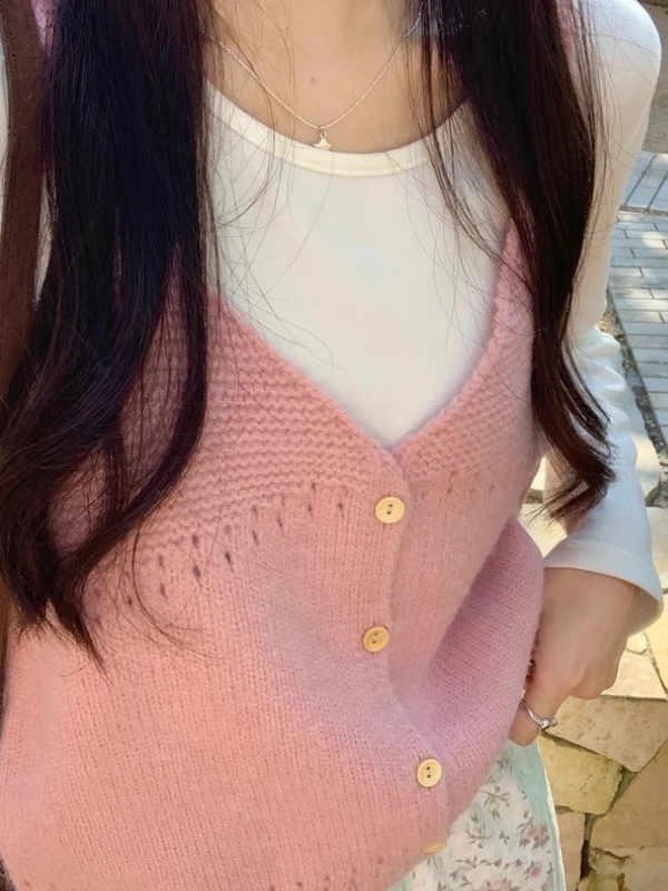 

Женская вязаная майка с открытыми рукавами, верхняя одежда, модный повседневный круглый термосвитер Ne Long Sve