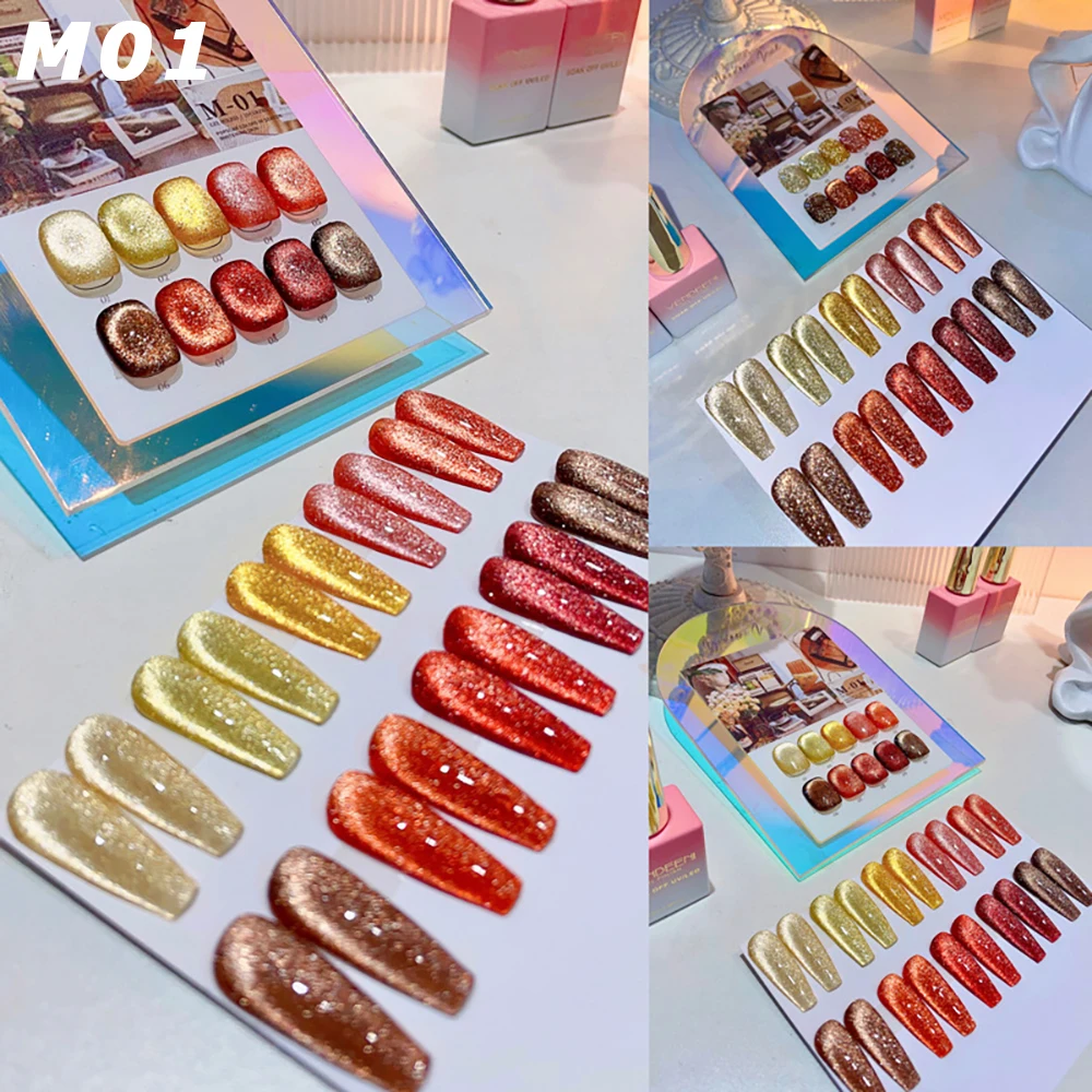Vendeeni 10-Farben Glitzer-Brokkoli-Katzenaugen-Gel-Nagellack-Set, Glänzender Magnetischer UV-Soak-Off-Katzenaugen-Gel-Lack mit Display – Detail 3