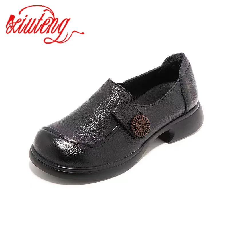 XT Double buckle loafers women Fall Student Uniform Small Leather Shoes Retro British Style Women\'s Shoes Mary Janes black Gray