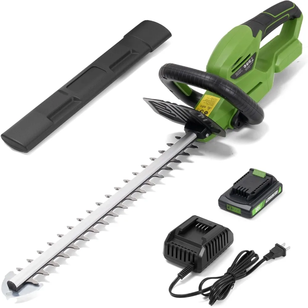 

19" Cordless Hedge Trimmer, Compatible with 20V Battery, 1300RPM Motor, 3/5'' Cutting Thickness, 65Mn Blade, Laser Cut, Safety