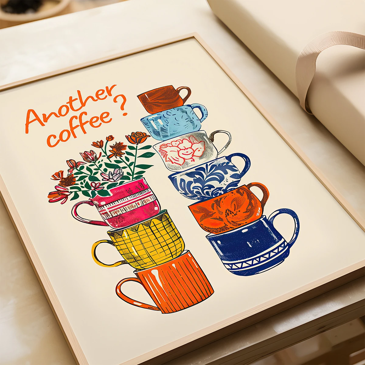 Funny Coffee Cups Floral Wall Art Prints Poster Another Coffee Modern Trendy Canvas Painting for Home Kitchen Decor-unframed