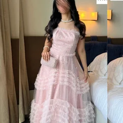 Customized Sizes Available Net Pleat A-line Strapless Midi Dresses Evening Dresses Exquisite Modern Style Pastrol Unisex Chinese