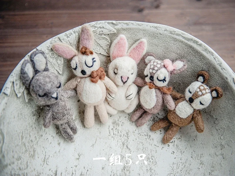 Newborn Photography Props for Baby Cute Animals Handmade Wool Doll Fotografia Accessory Studio Shooting Photo Props
