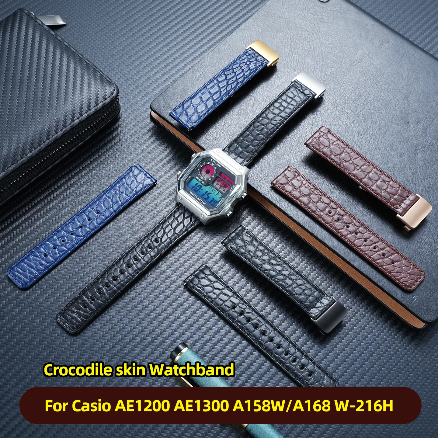 

Ремешок для часов из крокодиловой кожи для Casio AE1200 AE1300 A158W/A168 W-216H, ремешок для часов из воловьей кожи, с выпуклым концом, мужской браслет, 18 мм