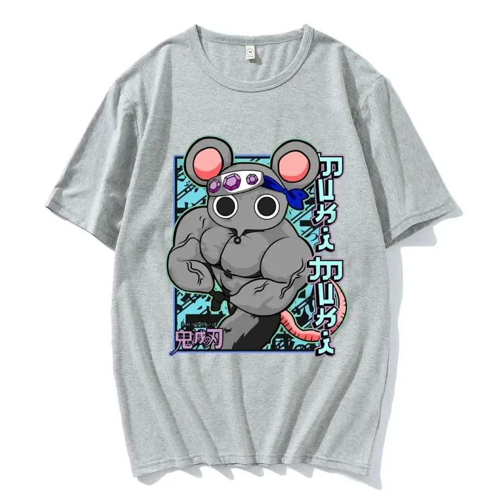 Funny Manga Muscular Ninja Mice Muki Gym T Shirt Anime Demon Slayer Uzui Tengen T-shirt Unisex Cotton T Shirts Streetwear