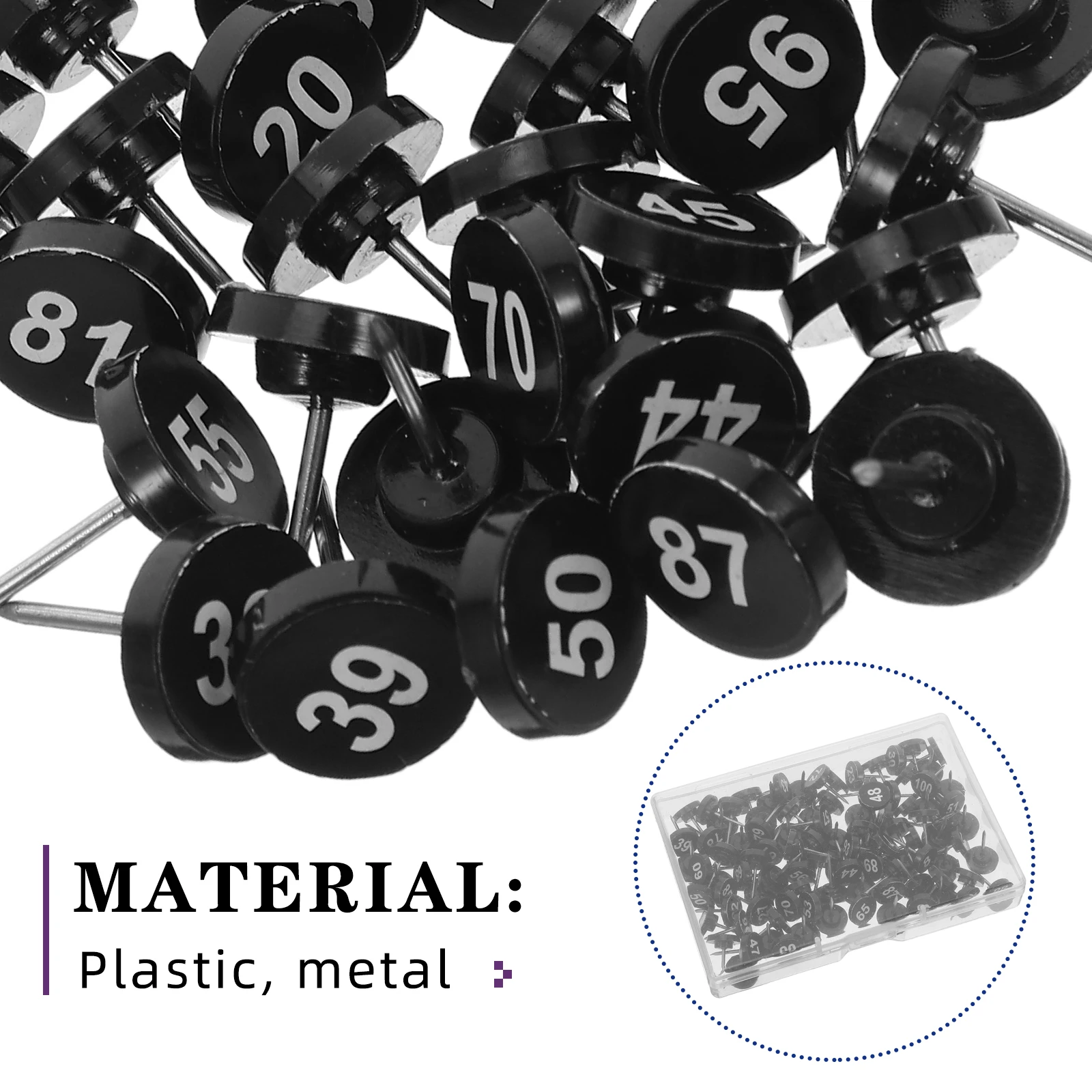 100Pcs Numbered Push Pins Flat Rounded Thumb Tacks 1-100 for Cork Board Wall Display Office School Project Organization