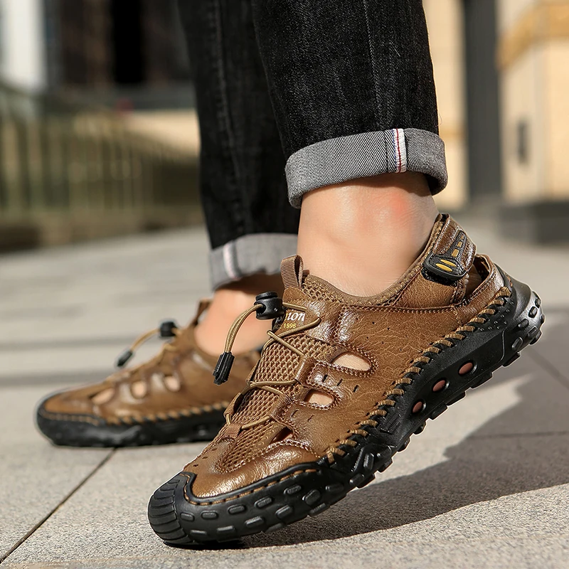 Fashion Roman Sandals Handmade Mesh Men Casual Shoes Platform Outdoor Men's Beach Sandals New Summer Breathable Men Sandals