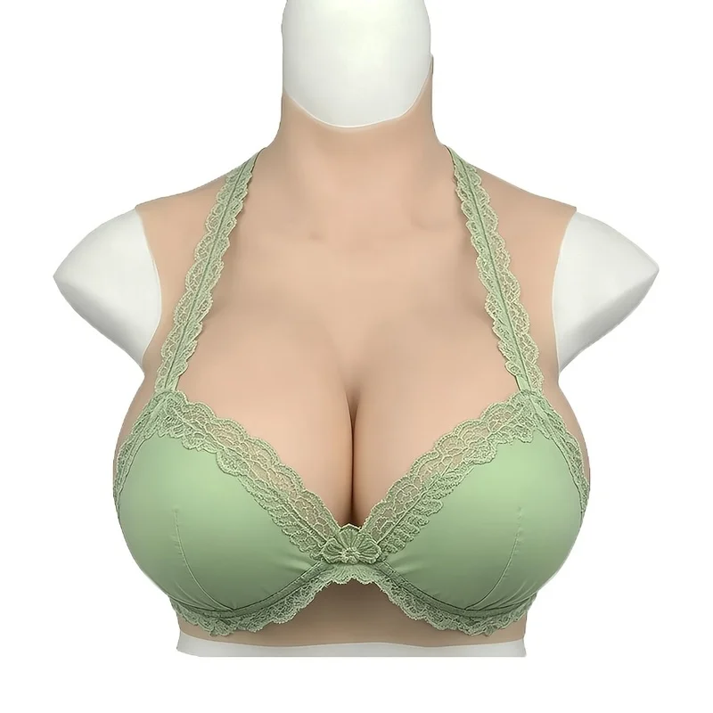 High Neck Silicone Chest Armor Real Fake Breasts, Suitable for Role-Playing And Costume Parties After Surgery Clothing Additions
