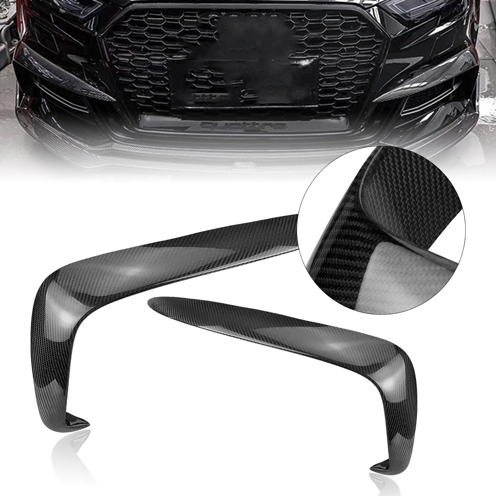 

Carbon Fiber Car Front Trim Side Spoiler Air Intake Vent Fog Light Cover Splitter Canard Brow For Audi A3 S3 Sline 8V 2017-2020