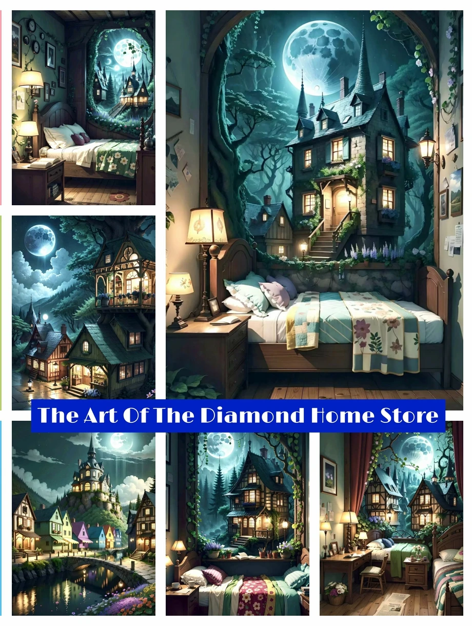 Castillo sueño 5D DIY AB taladros pintura de diamante bordado punto de cruz cuento de hadas paisaje arte mosaico de diamantes de imitación regalos para niños