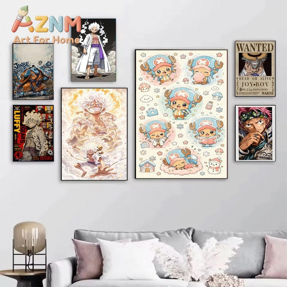 One Piece Anime Canvas Wall Art No Frame Nika Luffy Gear 5 Jinbe Wanted Poster Manga Print Poster for Bedroom Living Room Home