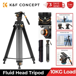 K&F CONCEPT 22lbs/10KG Load Capacity Fluid Head Tripod Max 1.91m Professional Video Camera Tripod for Heavyweight Camera VA3BV10