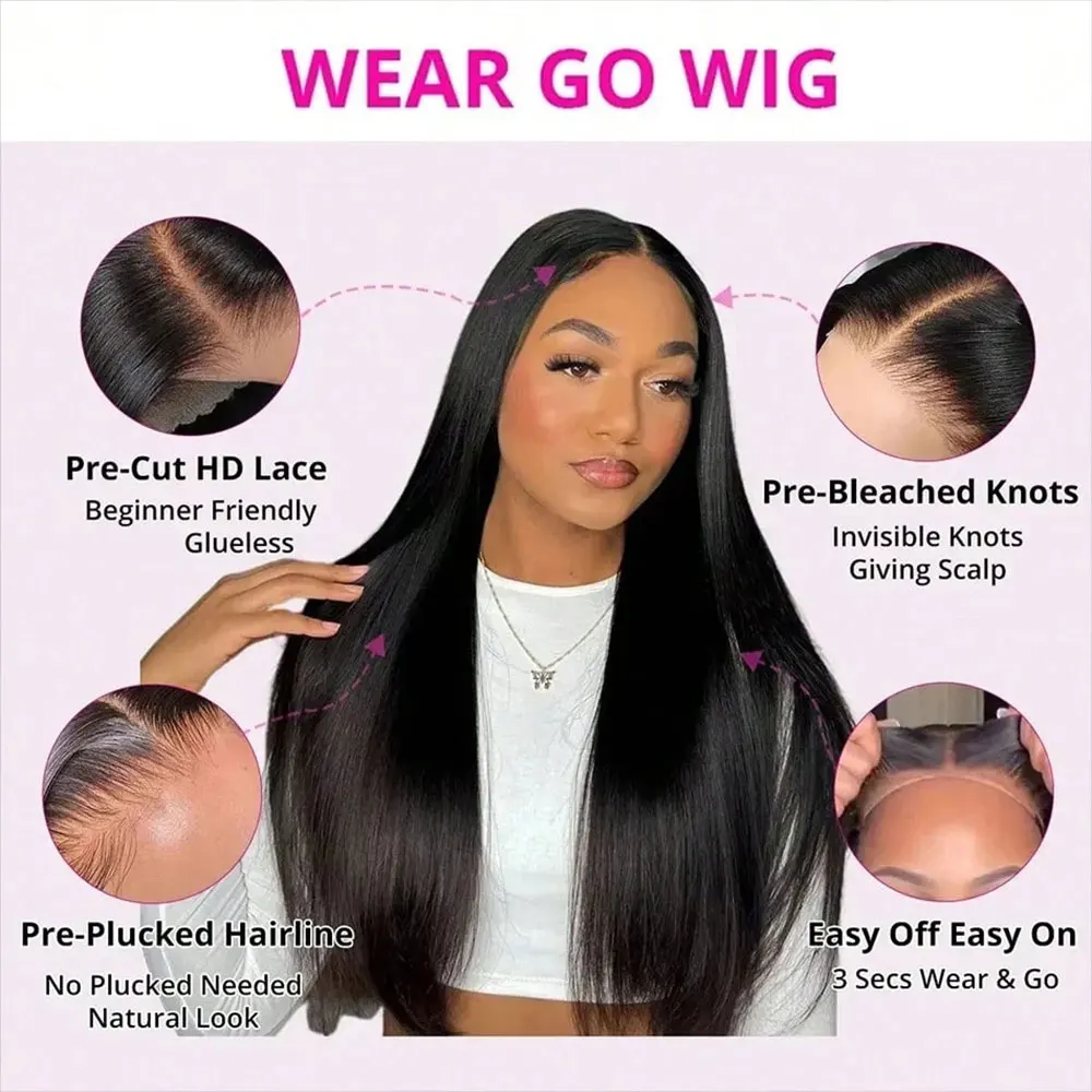 Wear And Go Glueless 5x5 HD Lace Closure Wig 250% Density Bone Straight No Glue Required Easy To Wear Human Hair Wigs Brazilian Straight Style Put On And Go Straight Human Hair Wig