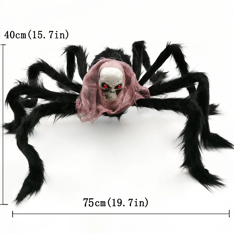 75cm große Plüsch Spinne Requisiten Schädel Halloween Karneval Party Dekoration Spielzeug Spukhaus Bar Horror Web Kinder Arachnid Spooky