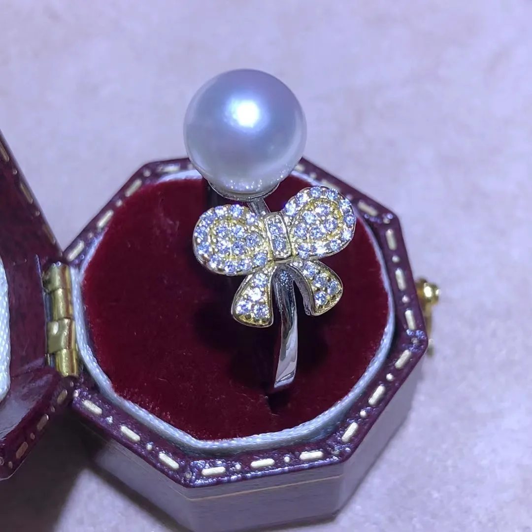 Butterfly Shape S925 Sterling Silver Adjustable Ring Mount Findings Mountings Accessory Parts Fittings for 8-9mm Pearls 5pcs/lot
