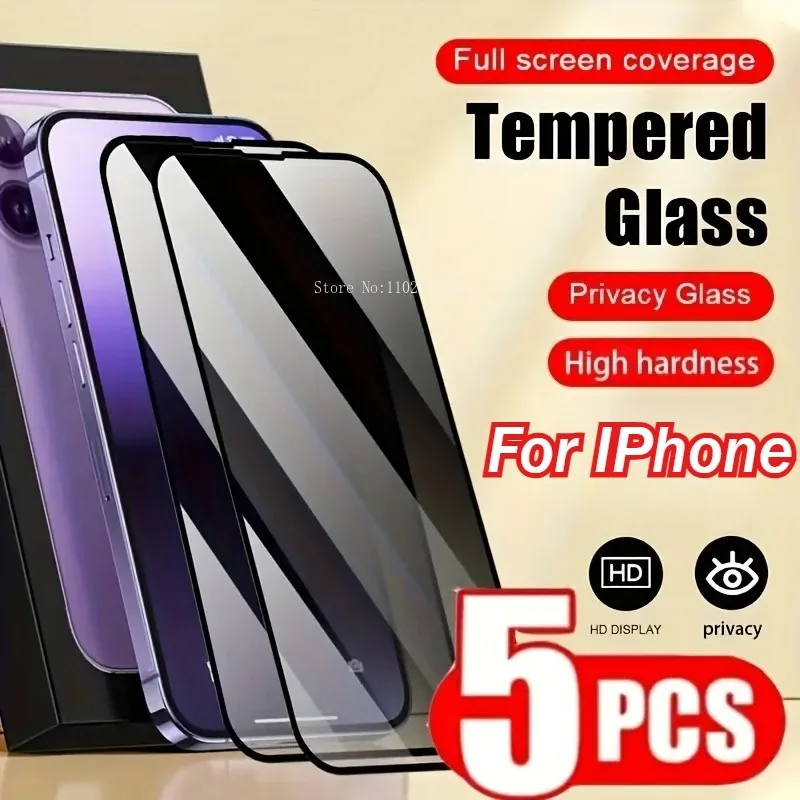 

5Pcs Full Cover Privacy Screen Protector for IPhone 15 Pro Max 15Plus 15 Pro Anti-Spy Tempered Glass 16 Pro Max 16E 16Plus Glass
