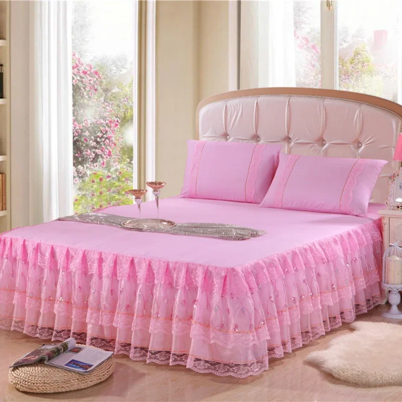 

1pc European Style Lace Bed Skirt, Double Elastic Ruffle Ultra Soft, Comfortable, Breathable, Wrinkle-Resistant, Bed Skirt