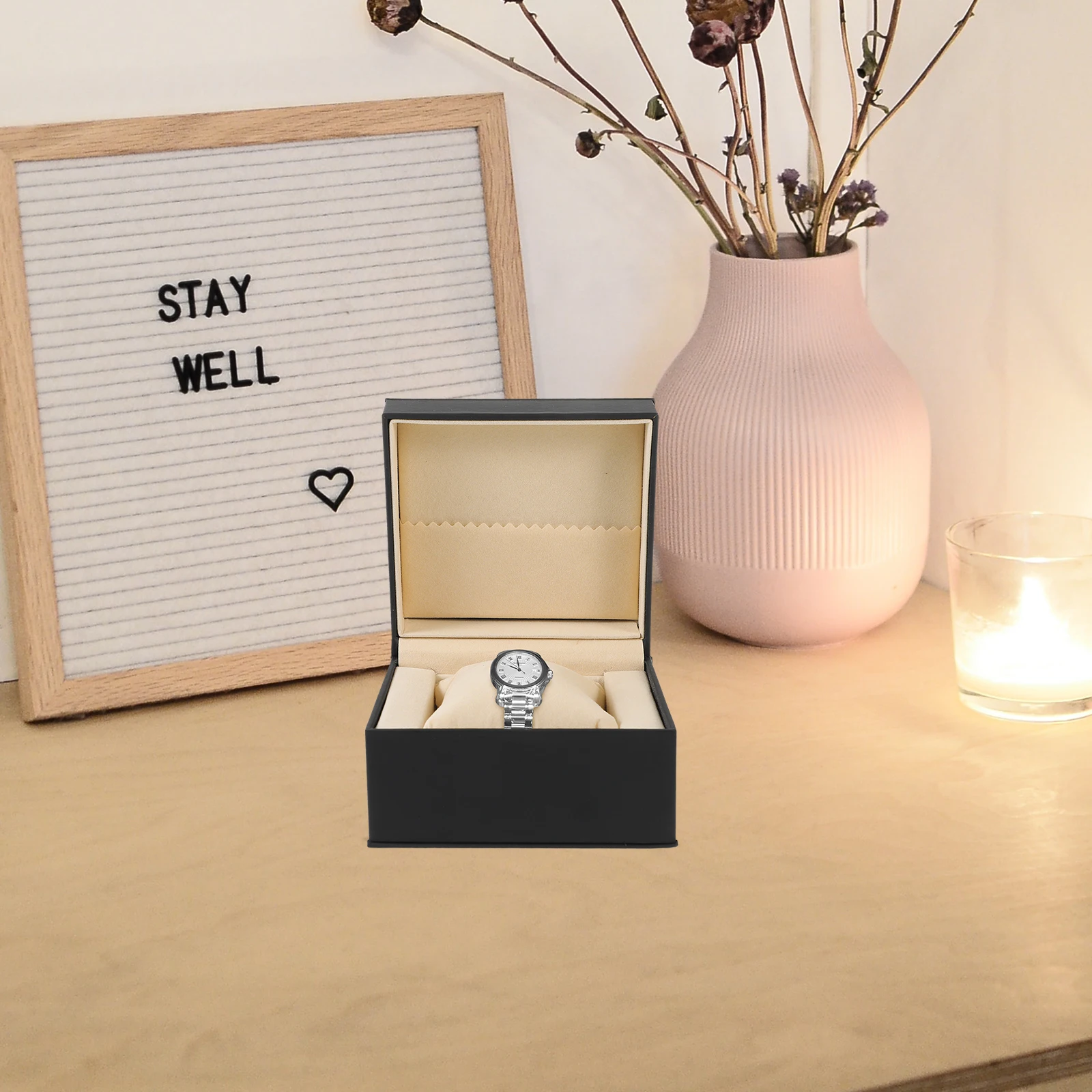 

1pc Single Watch Jewelry Storage Case Pu Watch Case For Men Display Container For Men Women Business Home Use (Black)