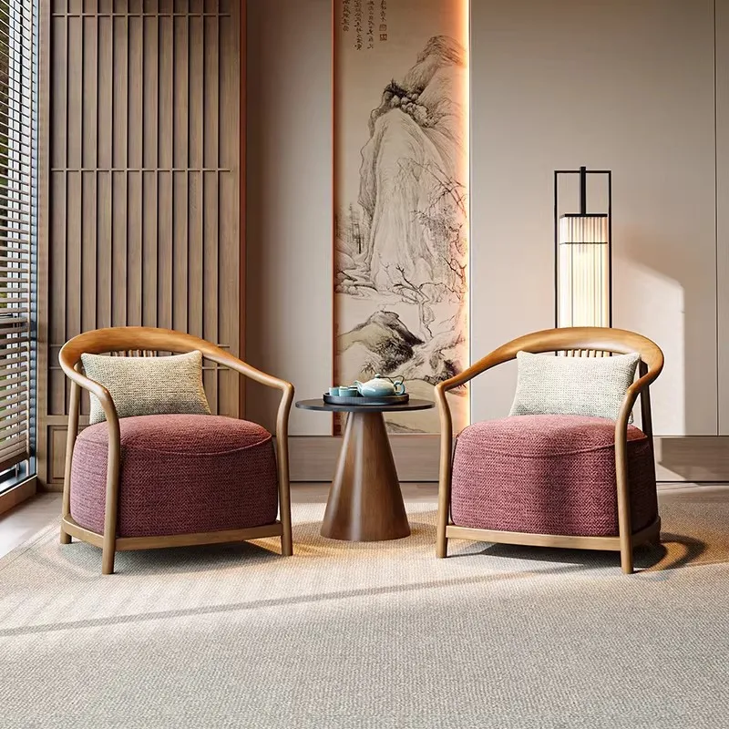 Solid wood single sofa chair, sitting area light luxury one table and two chairs combination