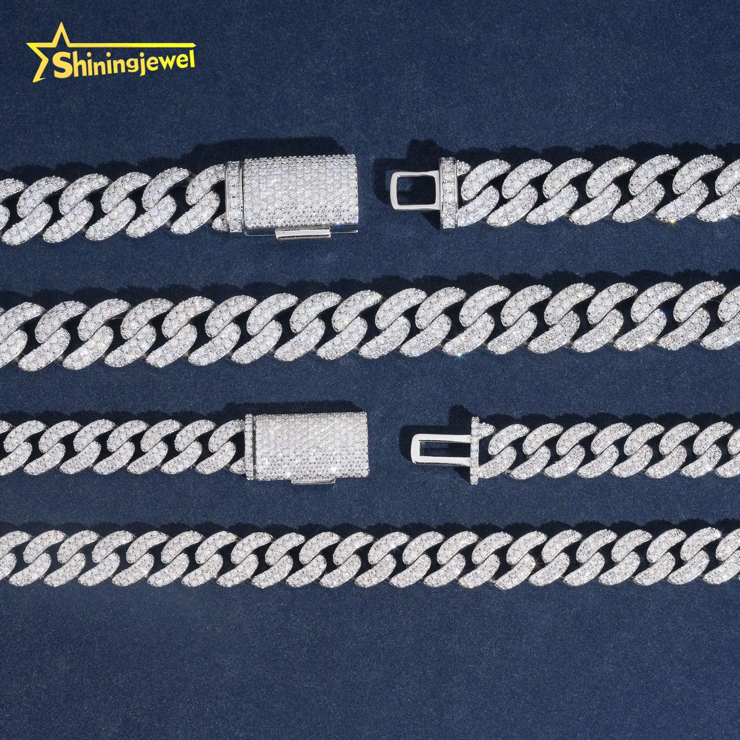 New Moon Shape 13mm 10mm 8mm 2 Row Cuban Link Chain Moissanite Cuban Bracelet Necklace Hip Hop Diamond Cuban Links...
