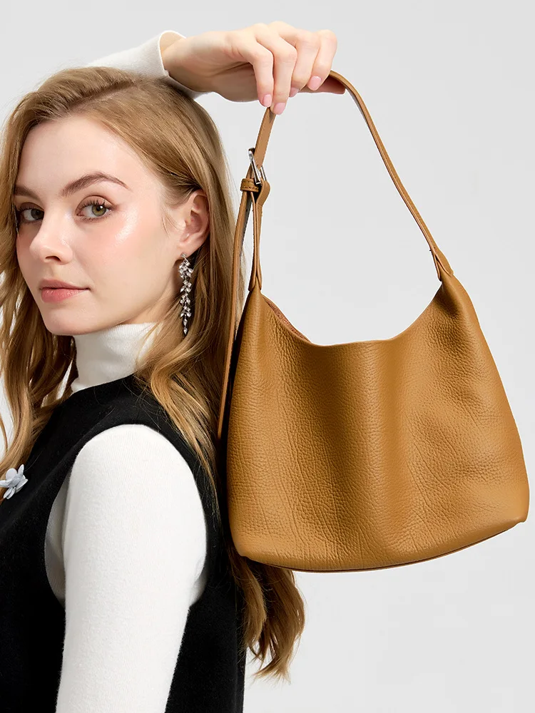 

Simple Casual Women Bag Fashion Leather Shoulder Bag New Large-capacity Head Layer Cowhide Daily Commuting Versatile Women's Bag