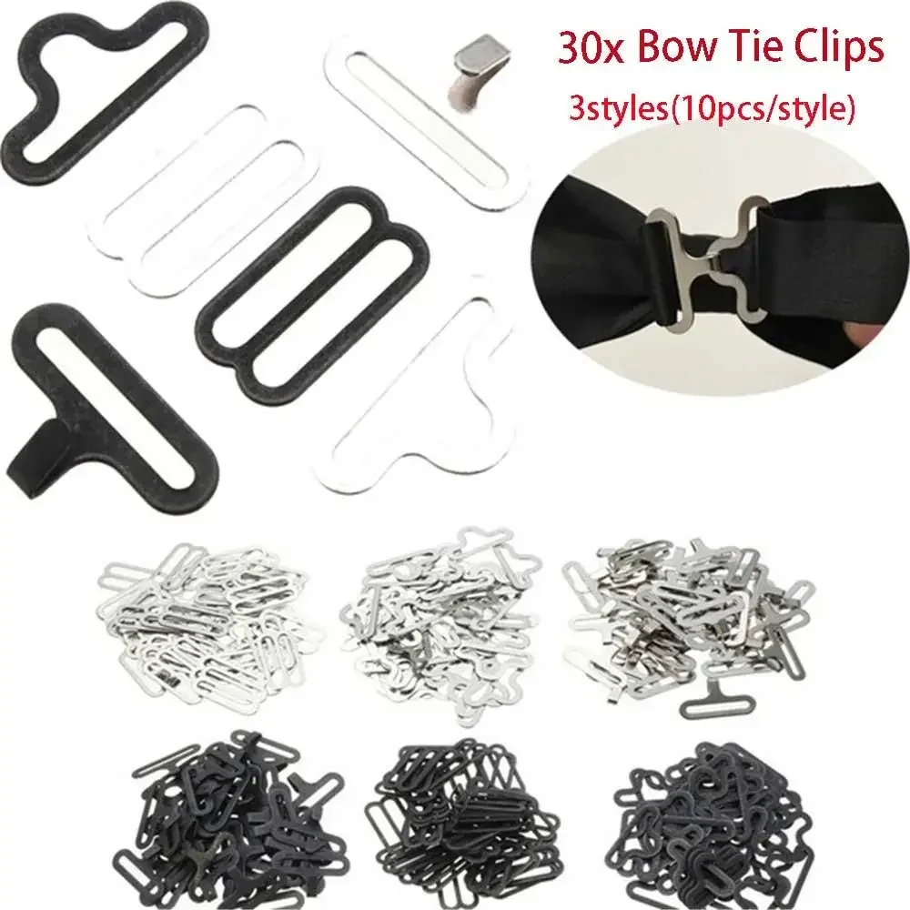 30pcs Adjustable Cravat Clip Bow Tie Metal Necktie Strap Sling Buckle Hook Fastener DIY Crafts Apparel Sewing Accessories