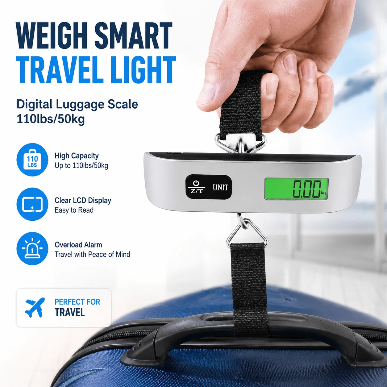 Luggage Scale Hanging - Cyfrowa waga bagażowa 110lbs/50kg, przenośna ręczna