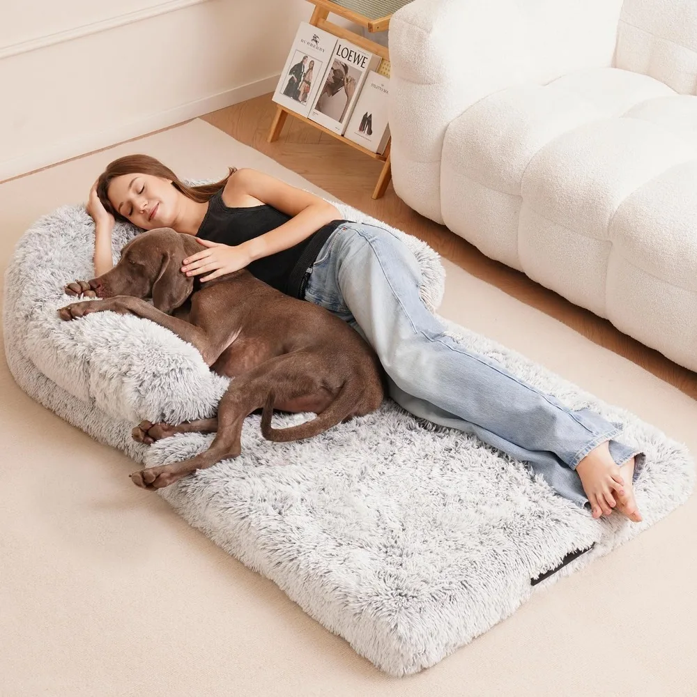 

Foldable Human Dog Bed - 70"x39"x10" Detachable Orthopedic Washable Bed for People and Pets - Faux Fur Plush Comfort