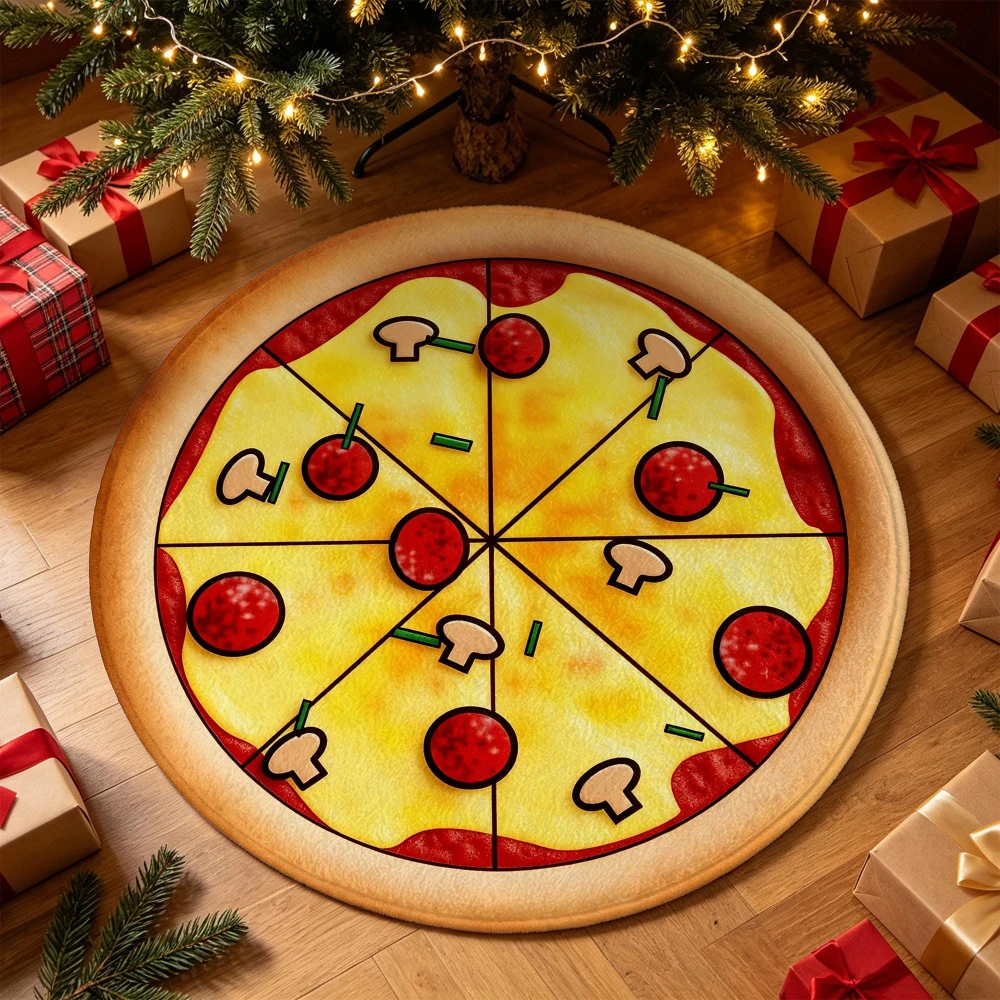 Funny Pepperoni Pizza Print Round Rug Creative Food Pattern Area Carpet Quirky Apartment Living Room Bedroom Welcome Mat