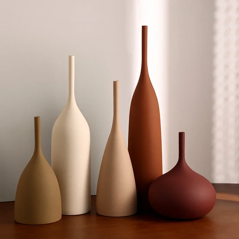 BHM European and American Style Retro Brushed Texture Ceramic Vase Morandi Home Decoration Living Room Nordic Ornaments