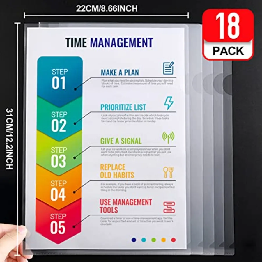 18-delige plastic mappen voor documenten Doorzichtig A4 Letter-formaat Bestandsmap Projectpotten Plastic hoezen voor papier 12,2 x 8,6