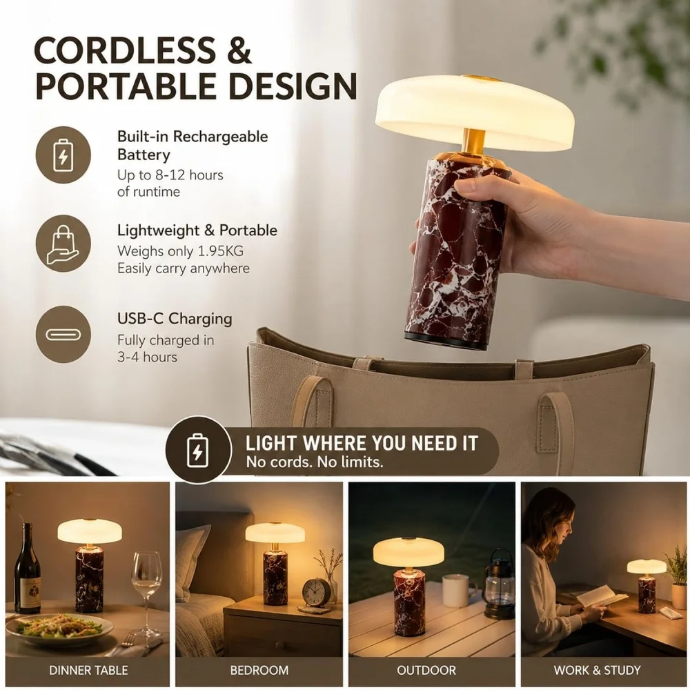 Marble Table Light Portable Rechargeable Table Lamp Glass 3 Marble Table Light Portable Rechargeable Table Lamp Glass
