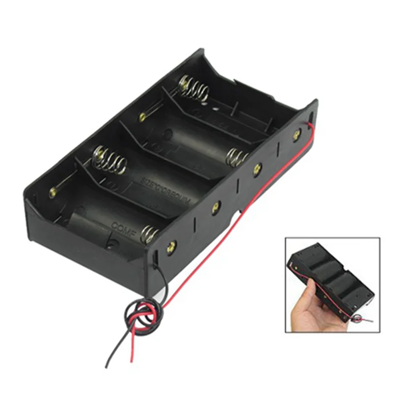 ELECT-3X Black 4 X 1.5V D Battery Holder Storage Case Box W Wire Leads