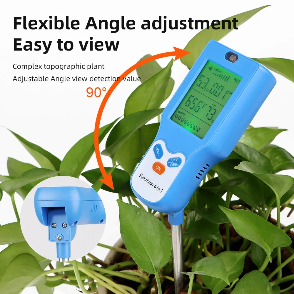 Digital Soil Tester 6 in 1 Soil Detector Soil Moisture Sunlight Fertility Humidity Temp Meter Soil Analyzer for Flower