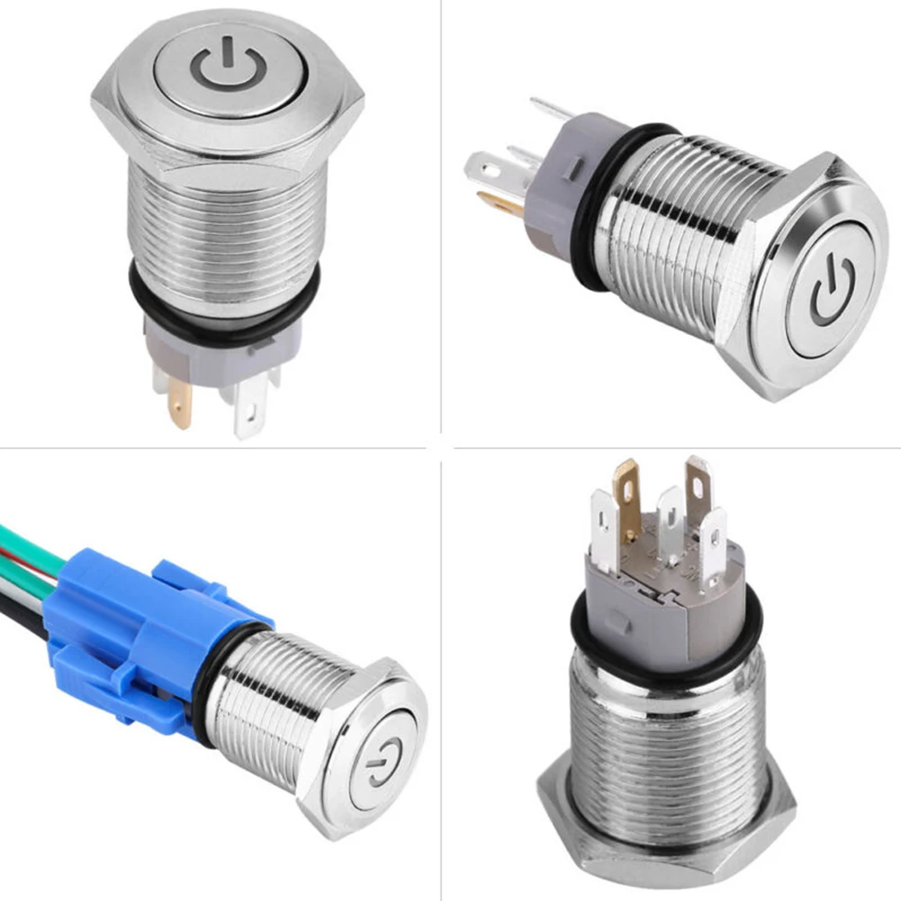 Botón de bloqueo automático, interruptor de botón ON OFF 5A 250VAC azul rojo verde 19mm, empuje de Metal, accesorios útiles a prueba de agua