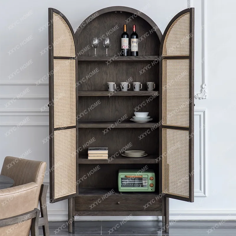 

Многофункциональный арочный шкаф с двойными дверцами, старинный черный ротанговый шкаф для хранения
