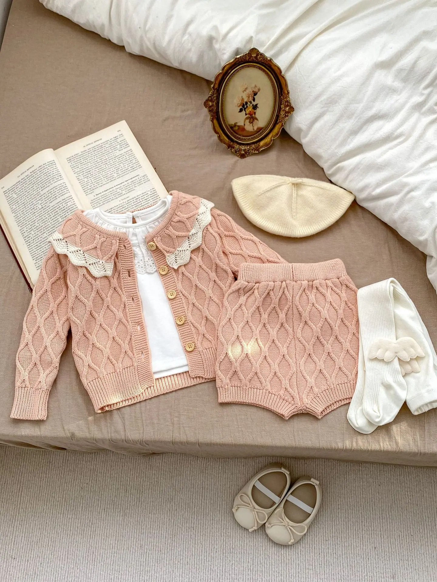 2024 Spring New Baby Girl Long Sleeve Clothes Set Infant Knitted Cardigan Coat + Shorts 2pcs Suit Toddler Casual Sweater Outfits