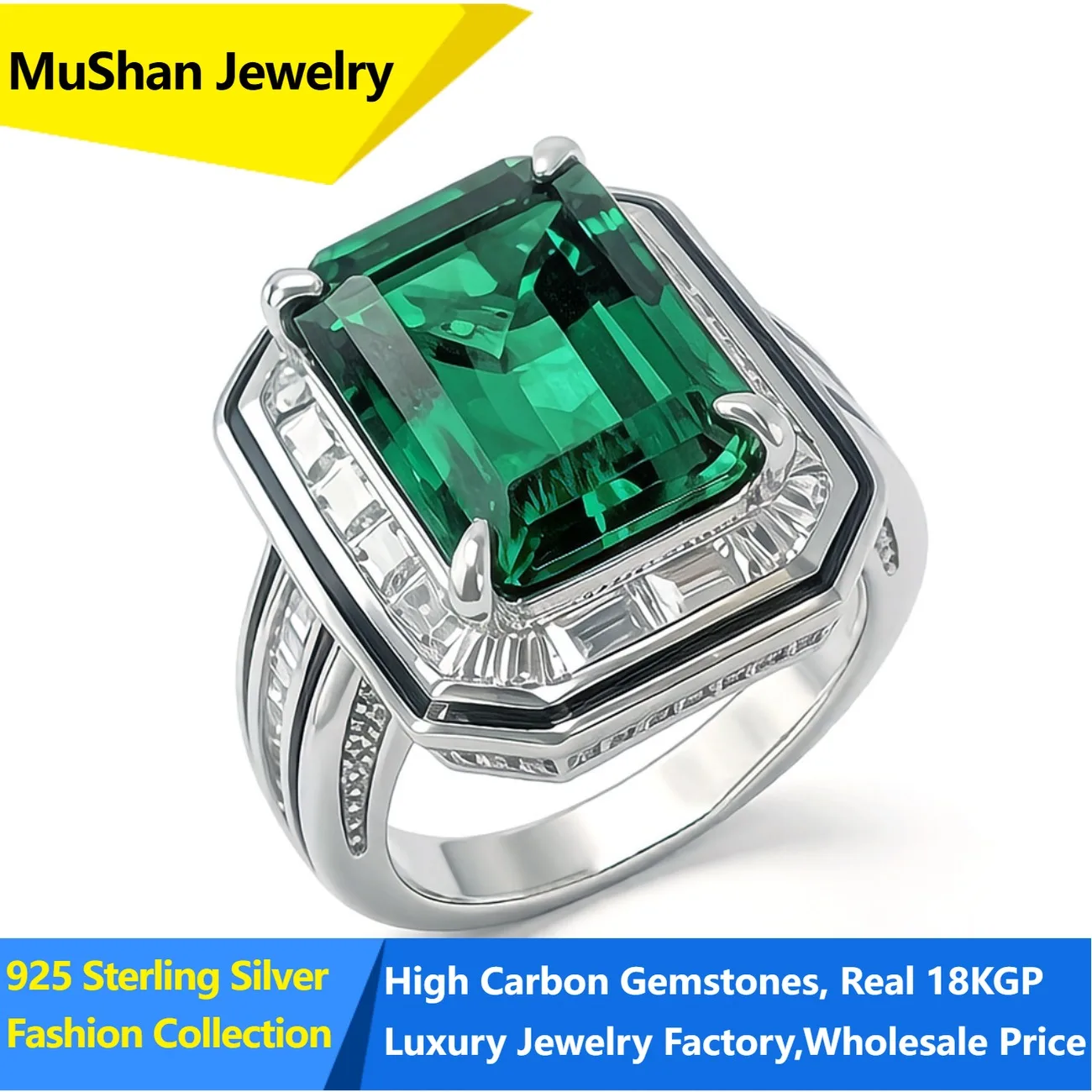 MuShan Jewelry Factory 925 Sterling Silver Rings Wedding Band for Women Certificate High Carbon Gemstones Ring s925 Fine Jewelry