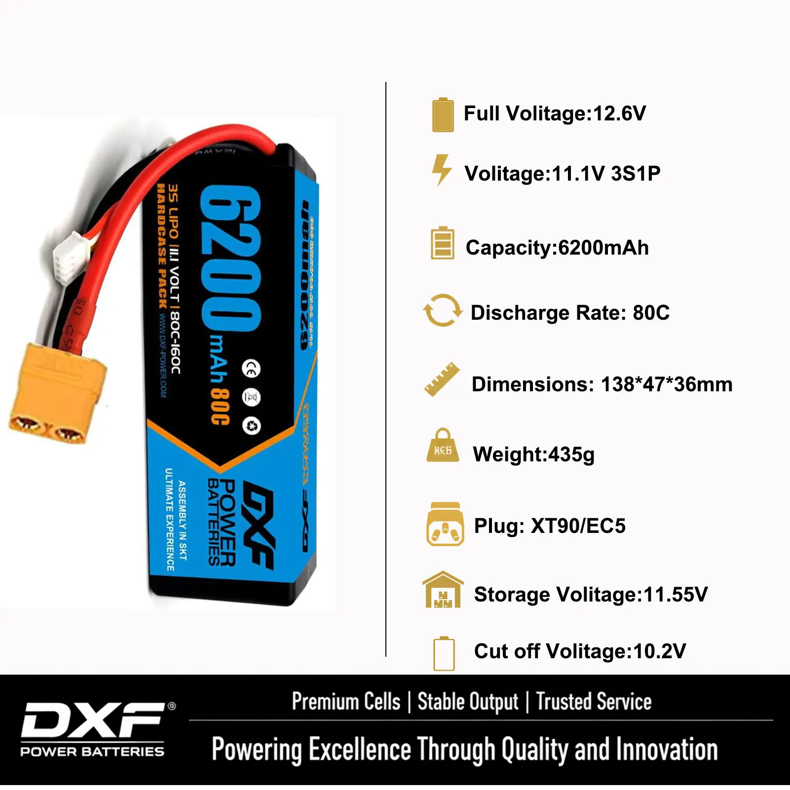 DXF Lipo 2S 4S 6S Battery 15.2V 9200mAh 7000mah 6500mah 6200mah 5200mah 130C 100C 80C for RC Car Truck Evader Truggy 1/8 Buggy