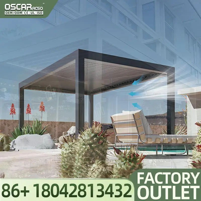 Outdoor Waterproof 3X3m 3x4m Motorized Louver Aluminum Pavilion Bioclimatic Structure for Garden Backyard Terrace Pergola